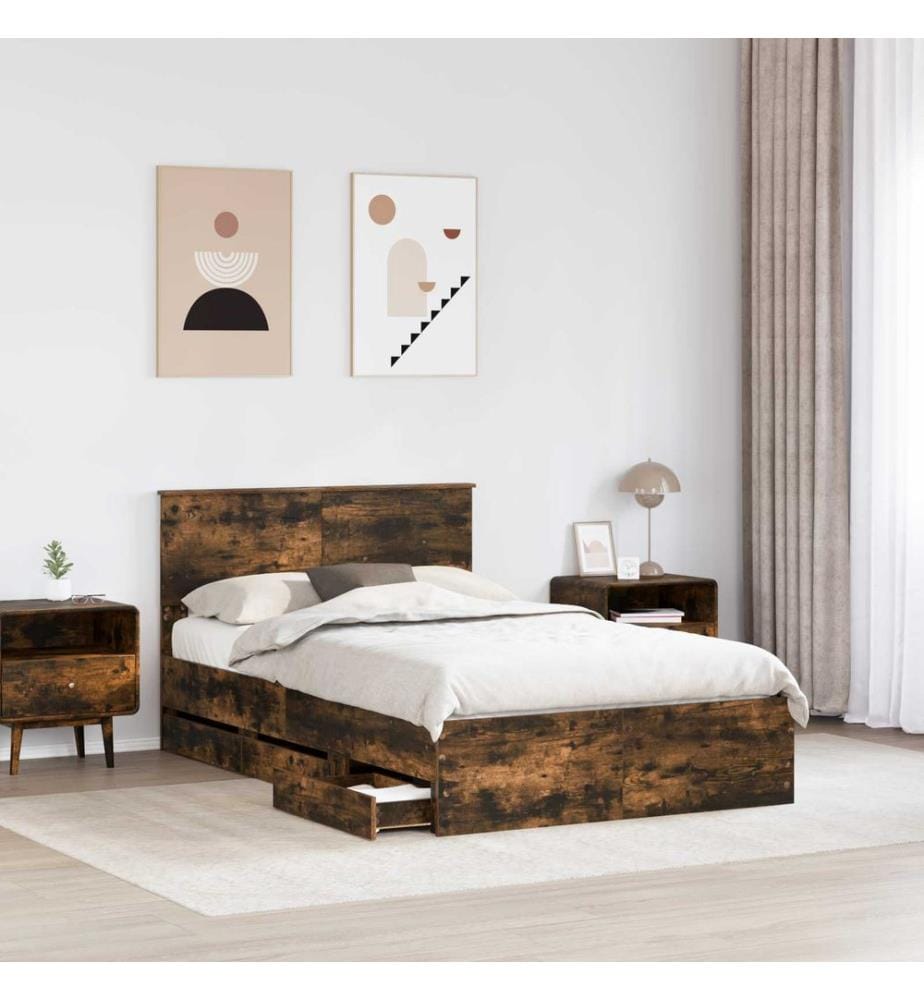 Bettrahmen Geräucherte Eiche 135 x 190 cm Ingenieurs Holz