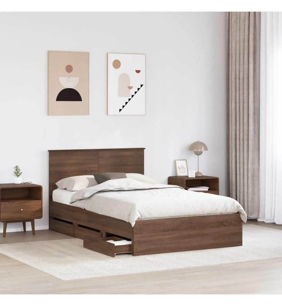 Bettrahmen Braun Eichen-Optik 135 x 190 cm Ingenieurs Holz