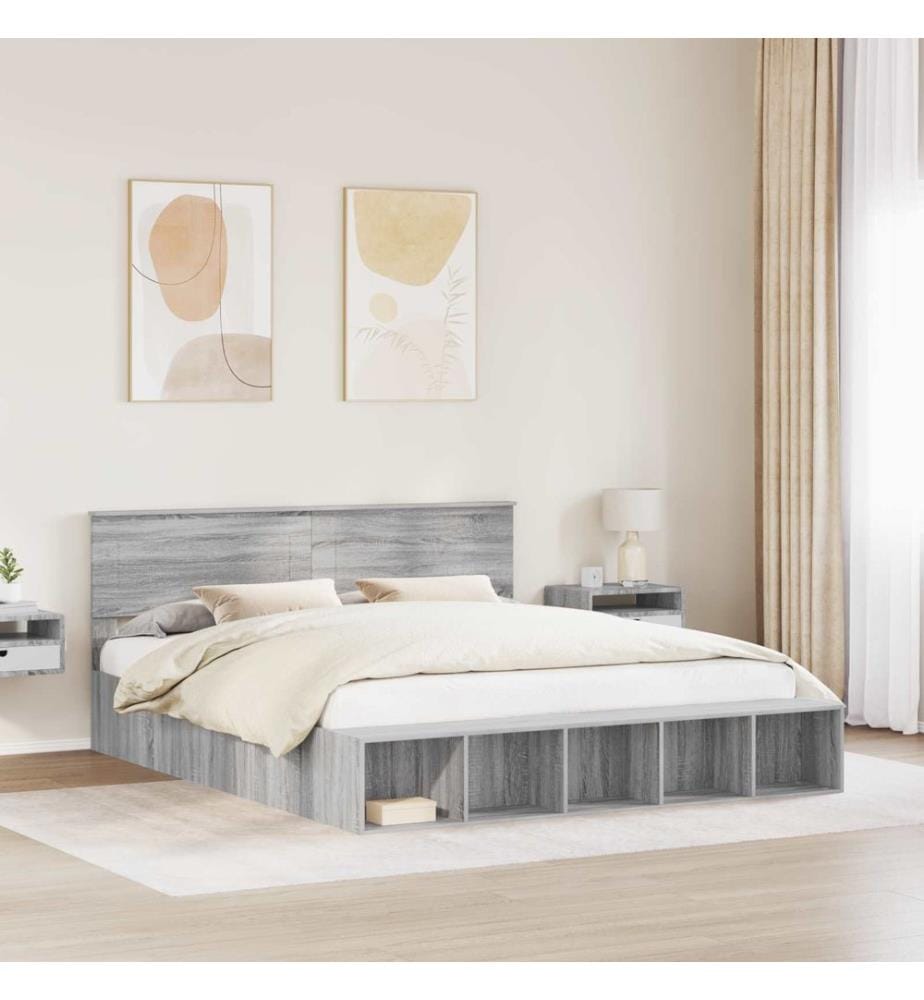 Cadre de lit Gris Sonoma 200 x 200 cm Bois d'ingénierie