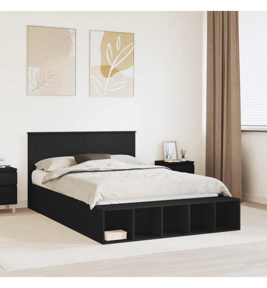 Bettrahmen mit Regal Schwarz 150 x 200 cm Holzwerkstoff