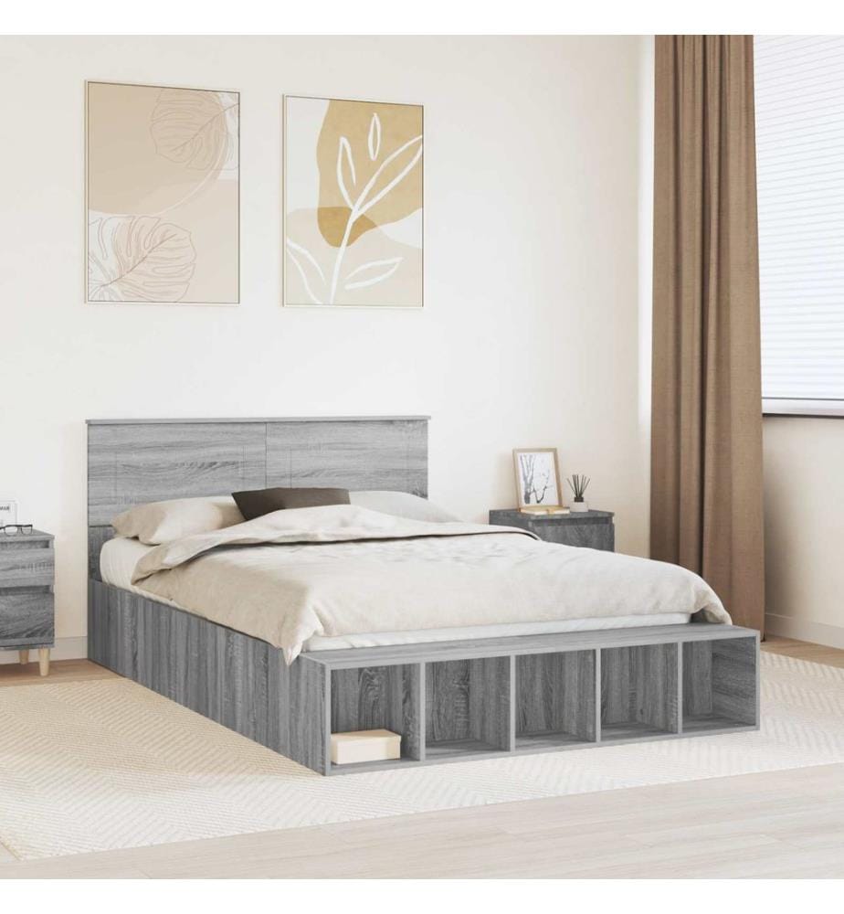 Cadre de lit Gris Sonoma 150 x 200 cm Bois d'ingénierie