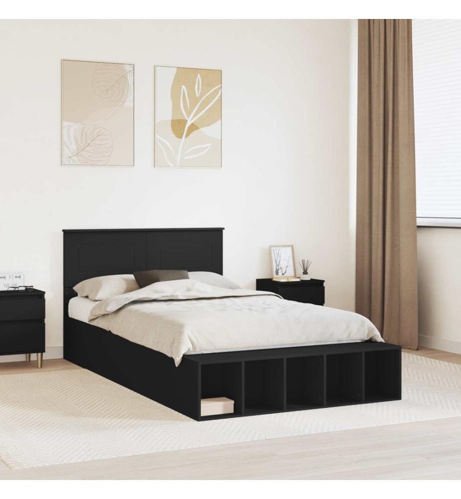 Bettrahmen mit Regal Schwarz 135 x 190 cm Holzwerkstoff