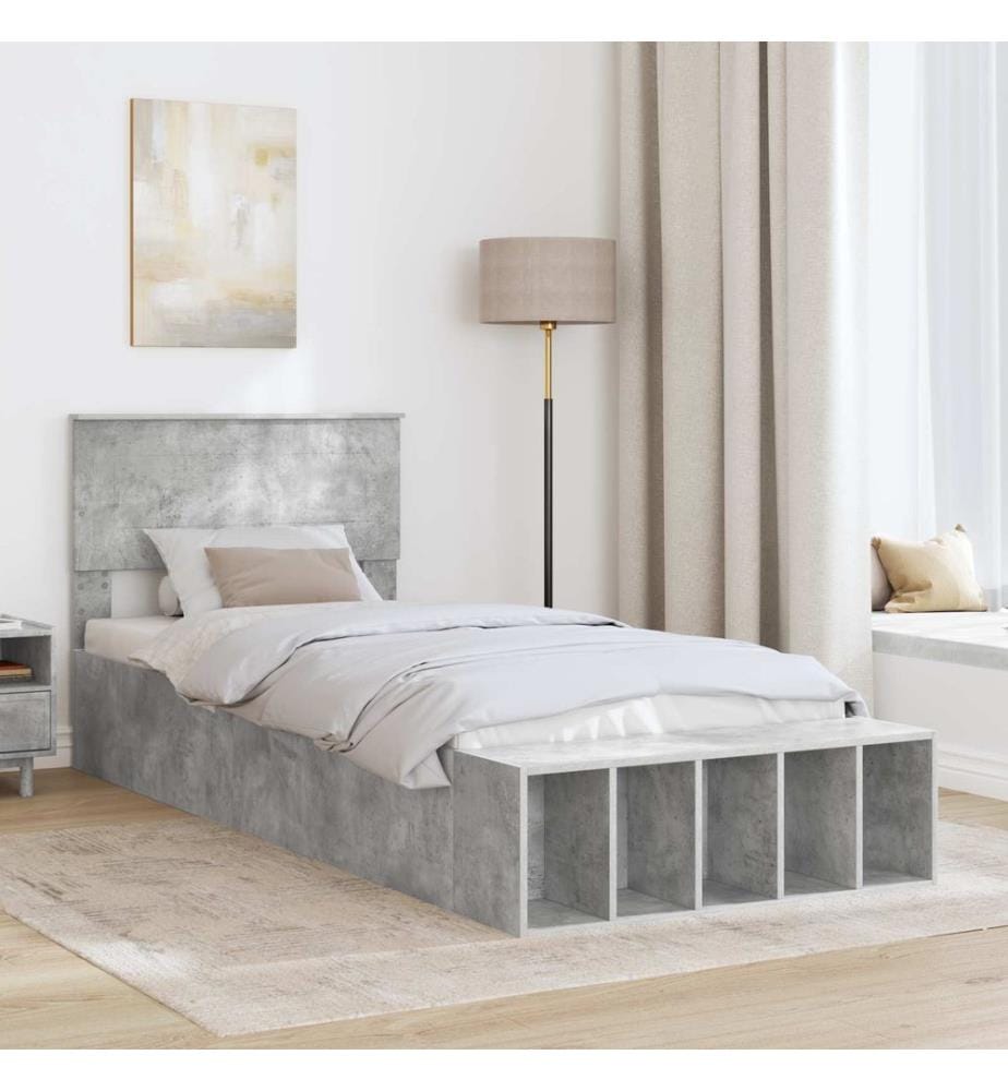 Cadre de lit Gris béton 90 x 190 cm Bois d'ingénierie