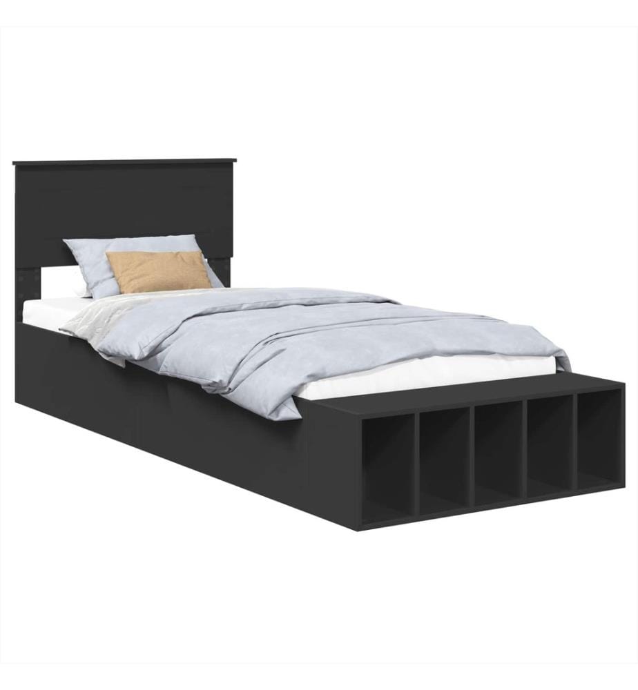 Bettrahmen mit Regal Schwarz 75 x 190 cm Holzwerkstoff