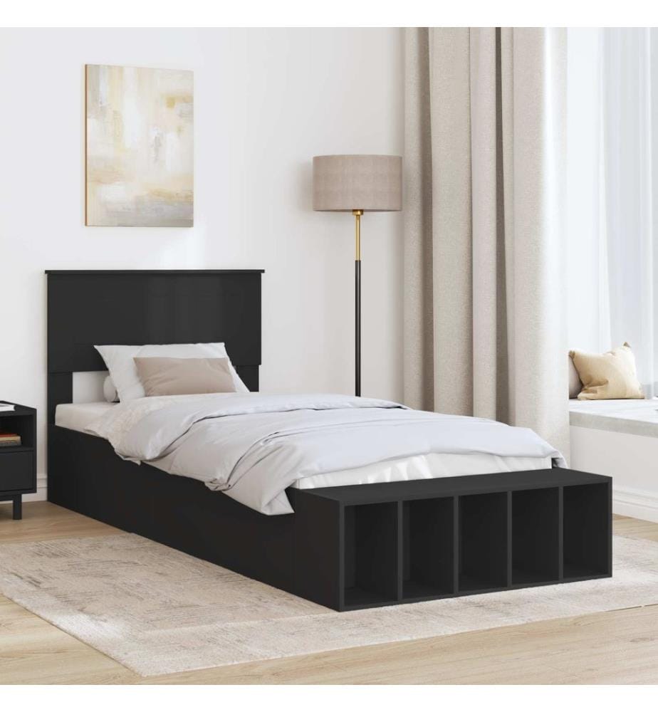 Bettrahmen mit Regal Schwarz 75 x 190 cm Holzwerkstoff