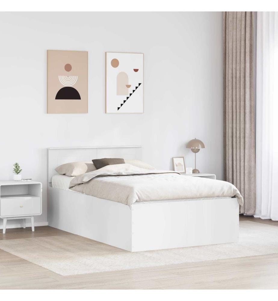 Cadre de lit Blanc 135 x 190 cm Bois d'ingénierie
