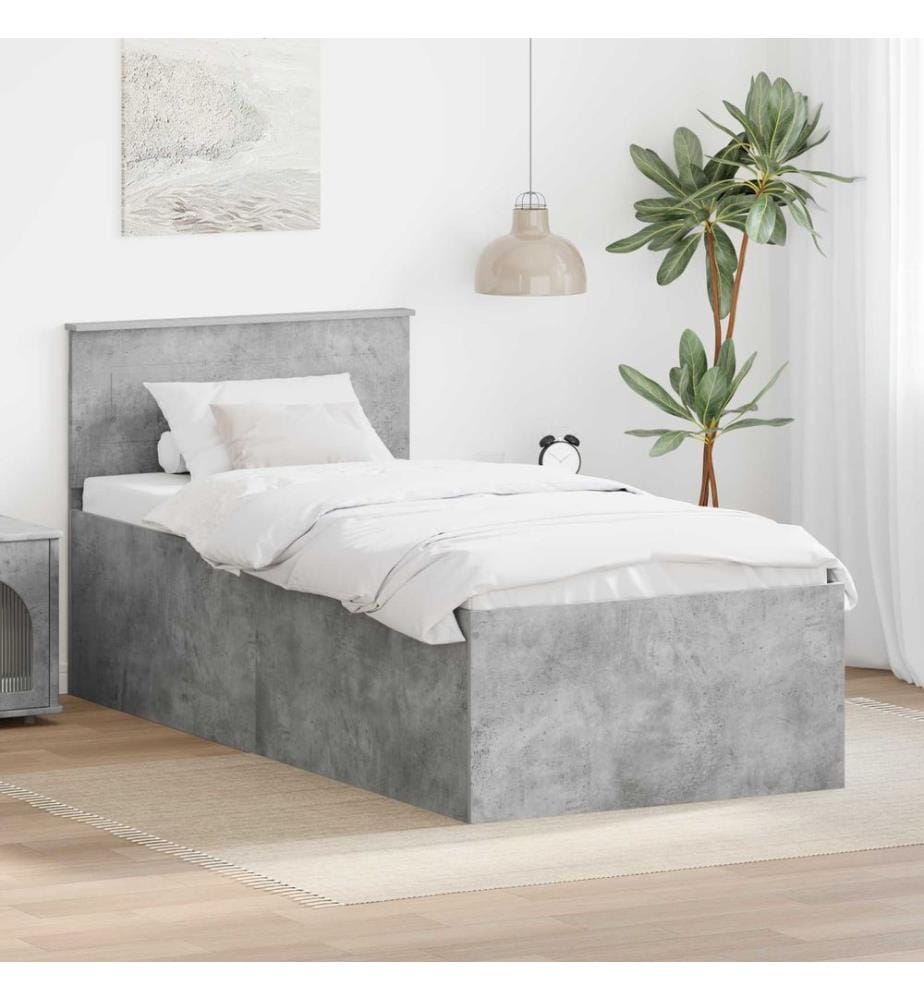 Cadre de lit Gris béton 90 x 190 cm Bois d'ingénierie