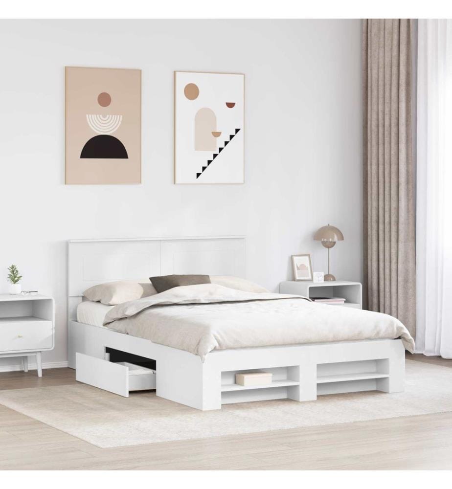 Cadre de lit Blanc 150 x 200 cm Bois d'ingénierie