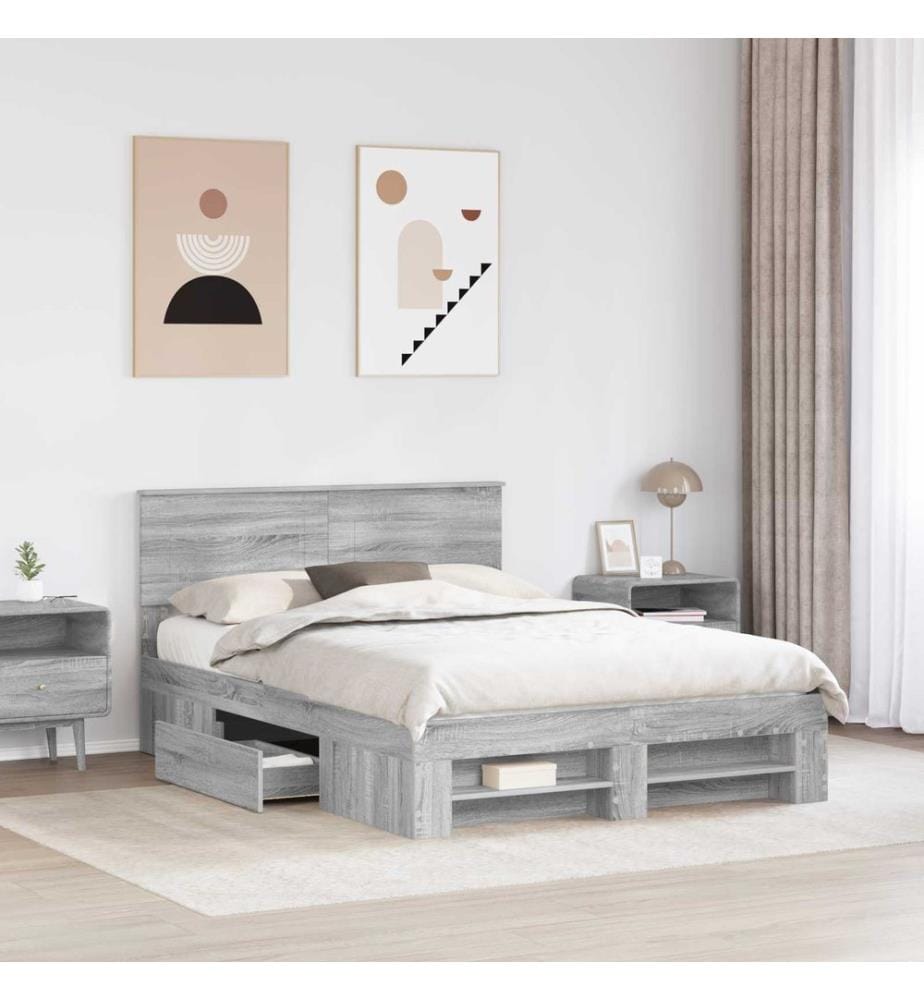Cadre de lit Gris Sonoma 150 x 200 cm Bois d'ingénierie