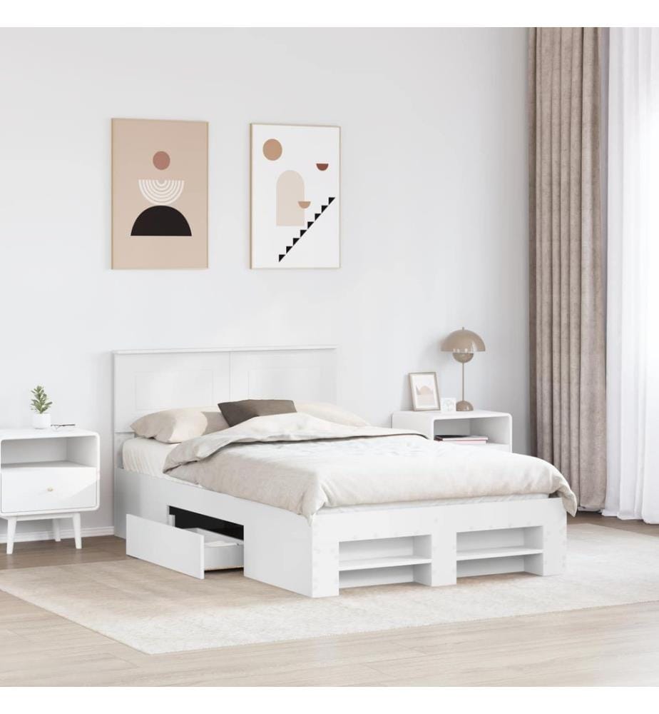 Cadre de lit Blanc 137 x 203 cm Bois d'ingénierie