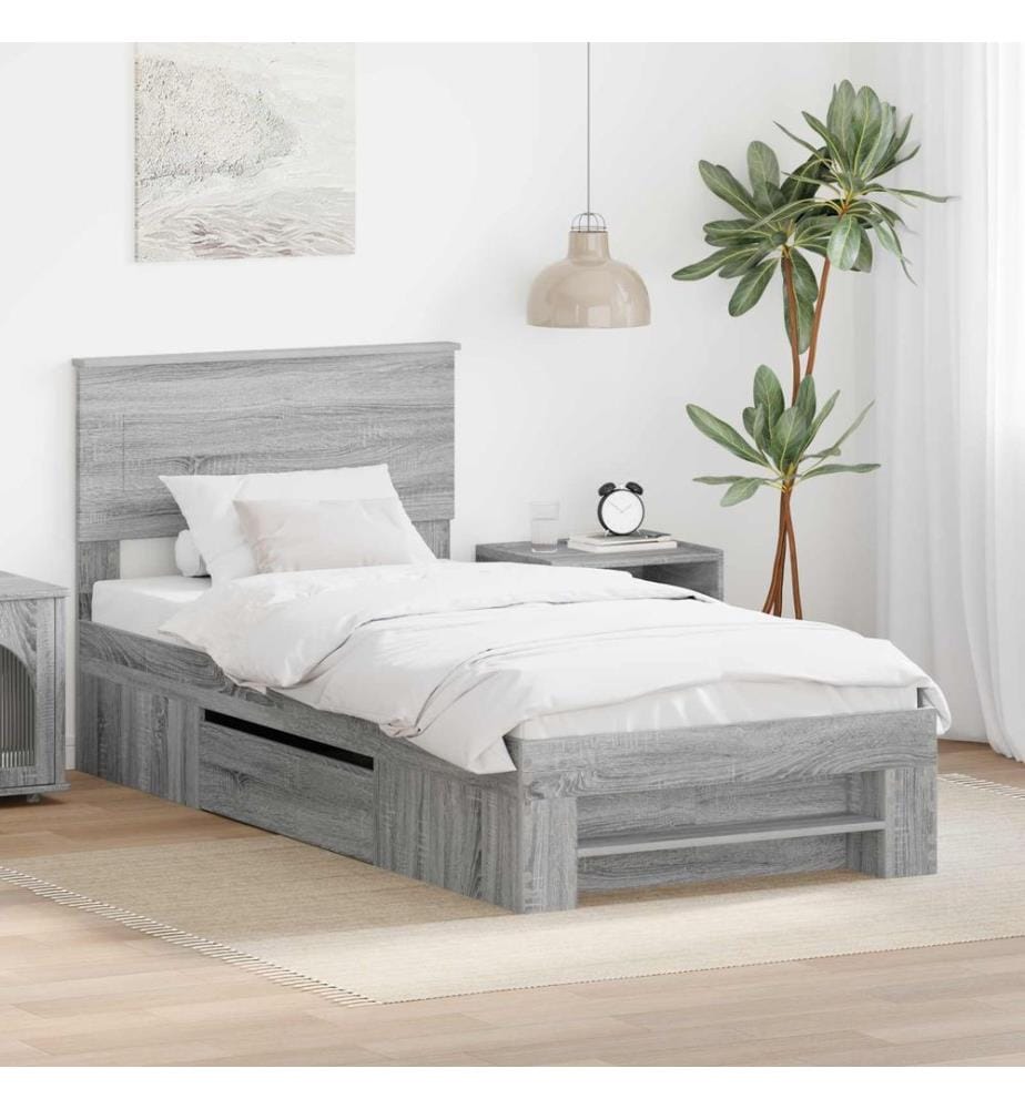 Cadre de lit Gris Sonoma 90 x 200 cm Bois d'ingénierie