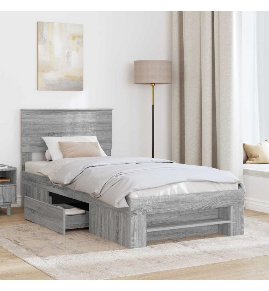 Cadre de lit Gris Sonoma 90 x 200 cm Bois d'ingénierie