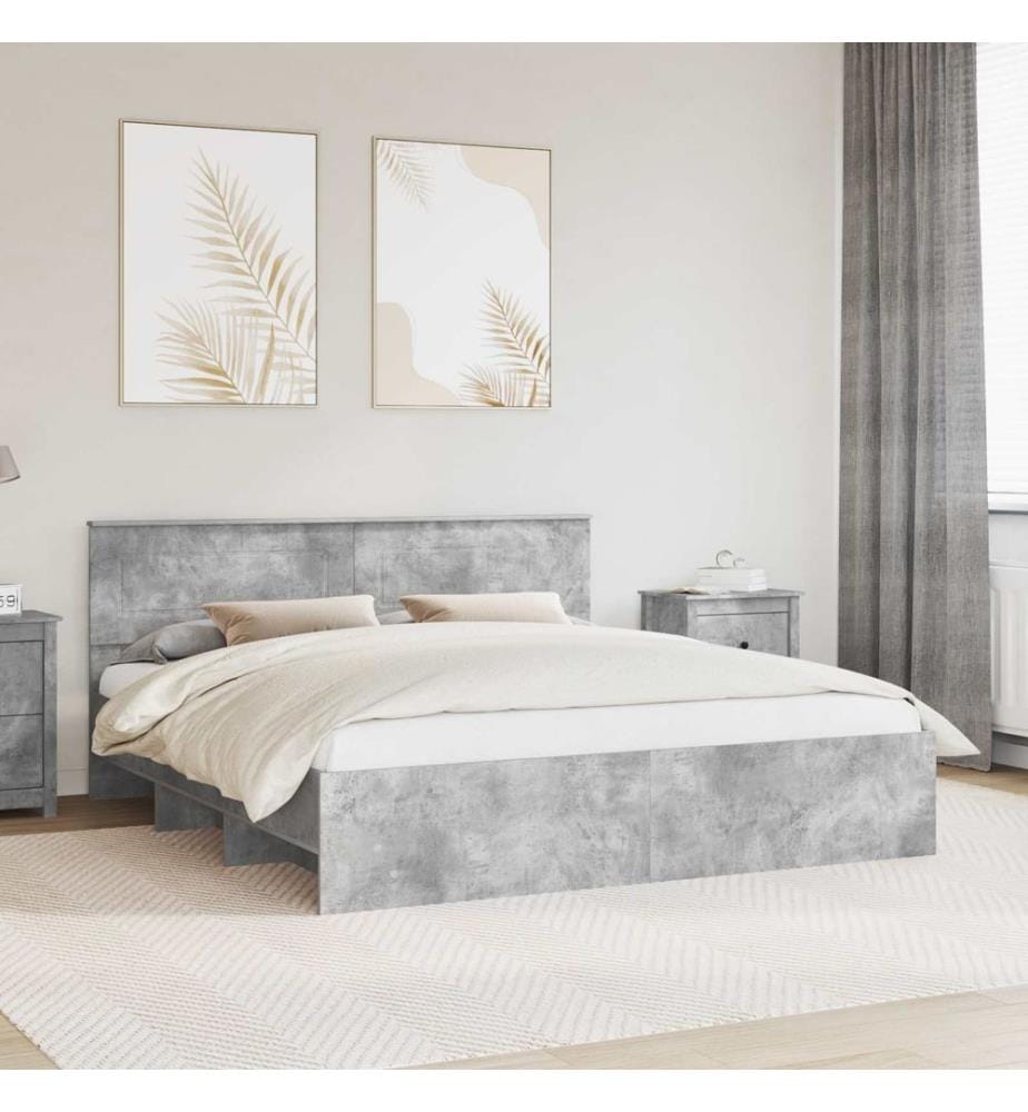 Cadre de lit Gris béton 200 x 200 cm Bois d'ingénierie