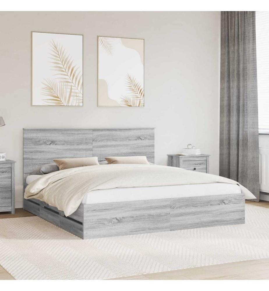 Cadre de lit Gris Sonoma 200 x 200 cm Bois Ingénierie