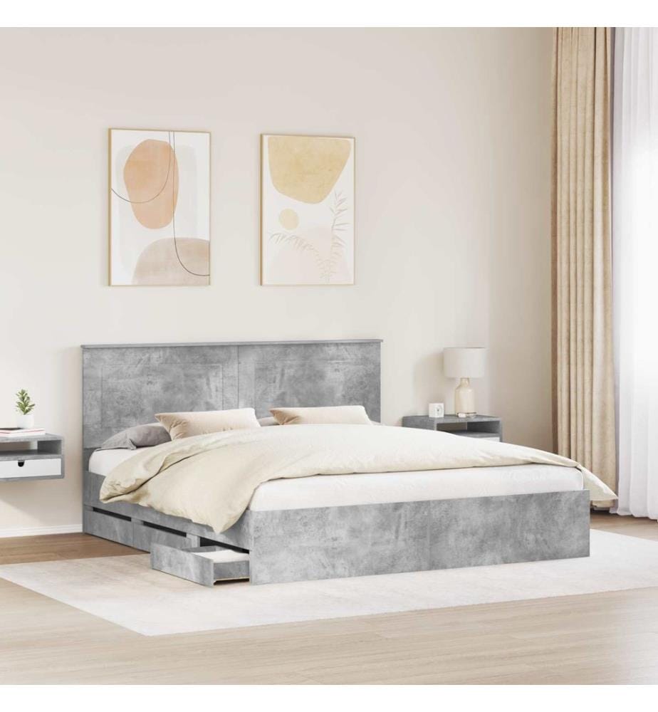 Cadre de lit Gris béton 180 x 200 cm Bois Ingénierie