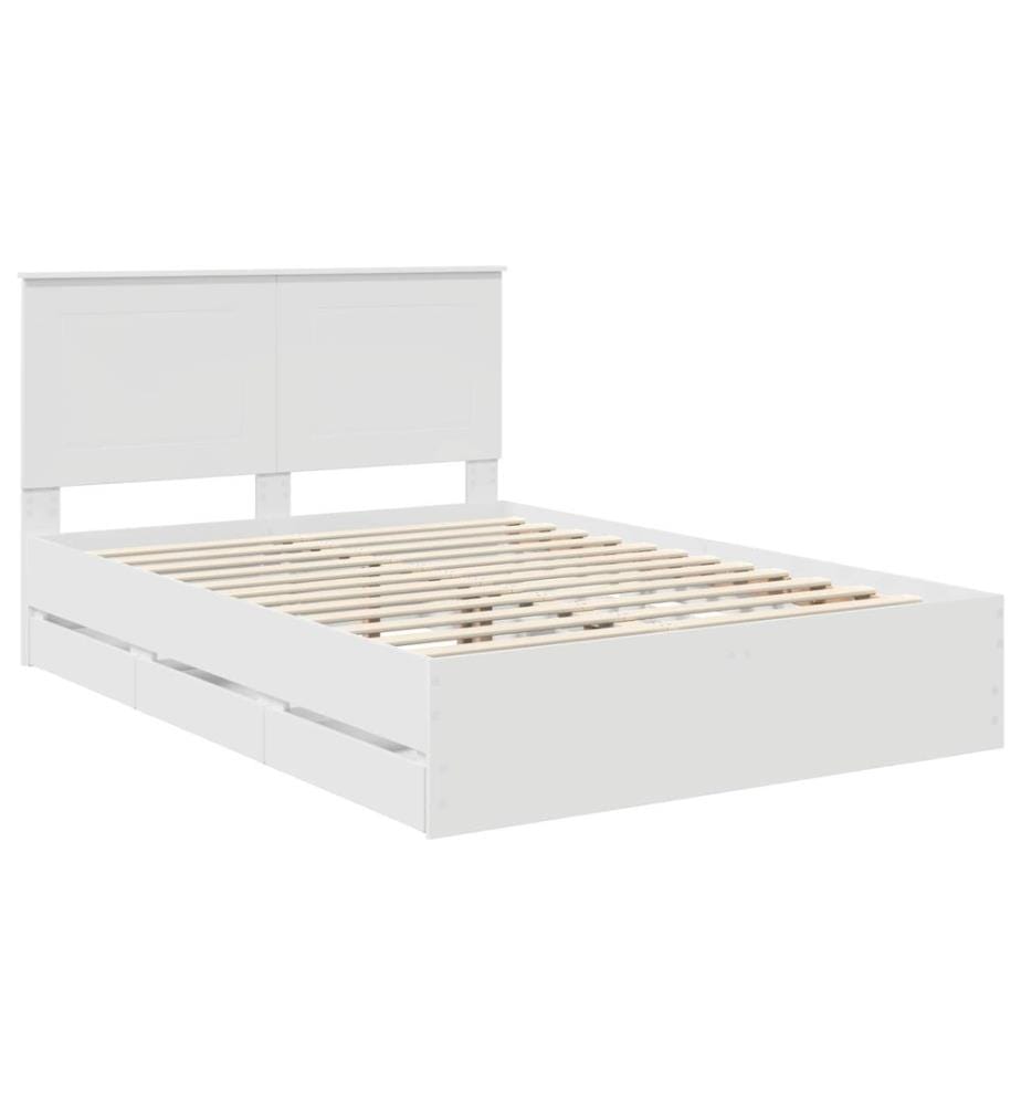 Bettrahmen mit Schubladen Weiss 140 x 190 cm Ingenieurs Holz