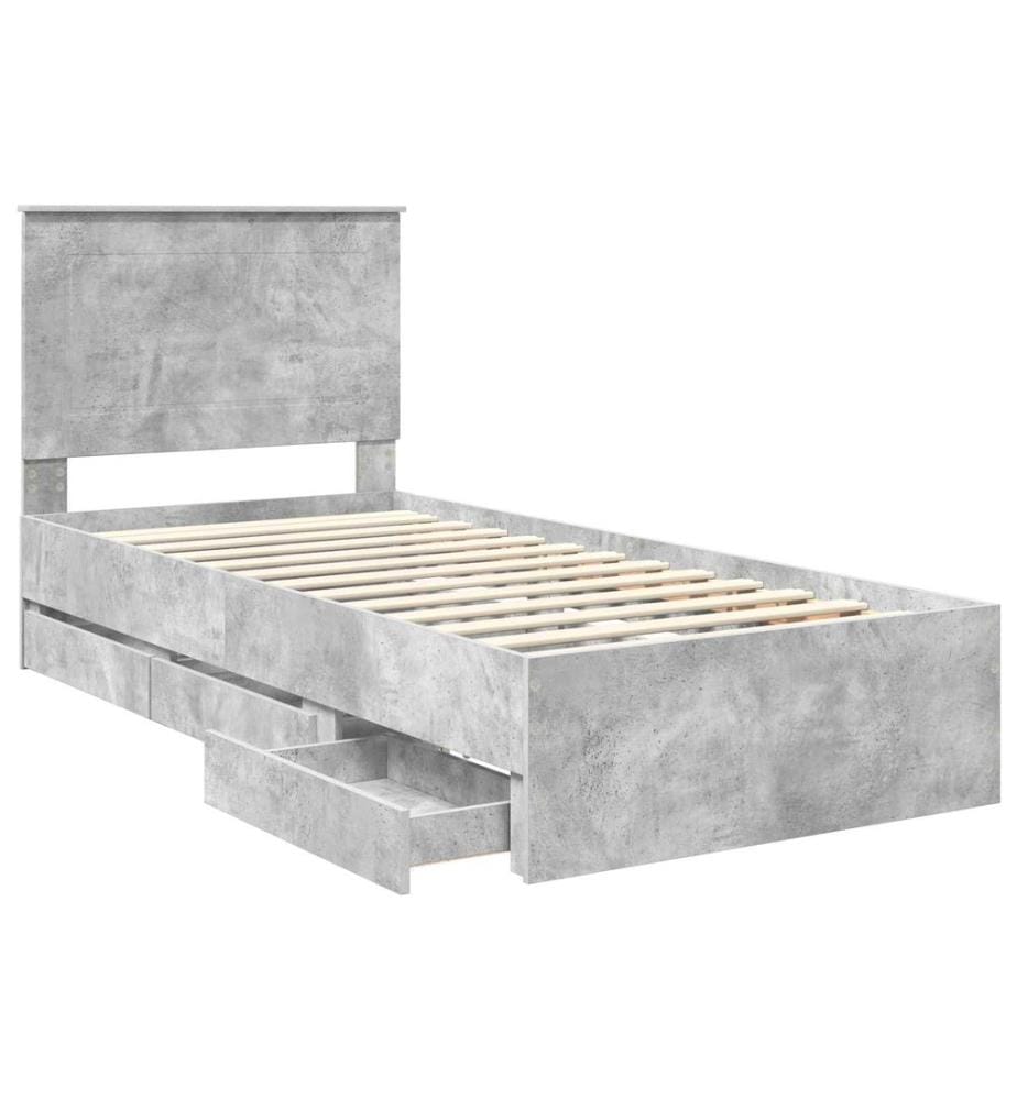 Cadre de lit avec tiroir Gris béton 90 x 200 cm Bois Ingénierie