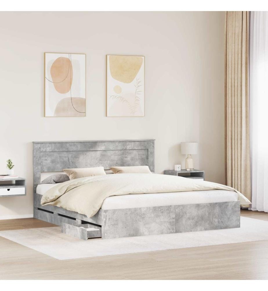 Cadre de lit Gris béton 180 x 200 cm Bois Ingénierie