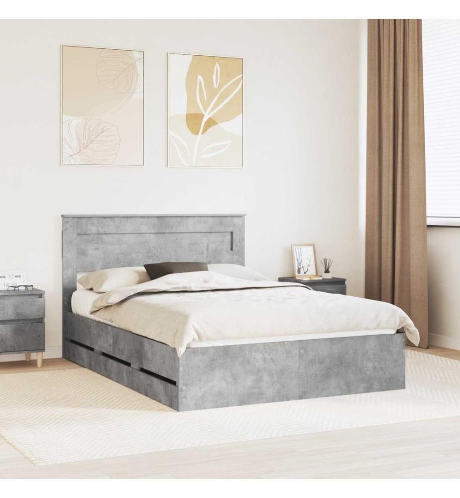 Cadre de lit Gris béton 140 x 190 cm Bois Ingénierie