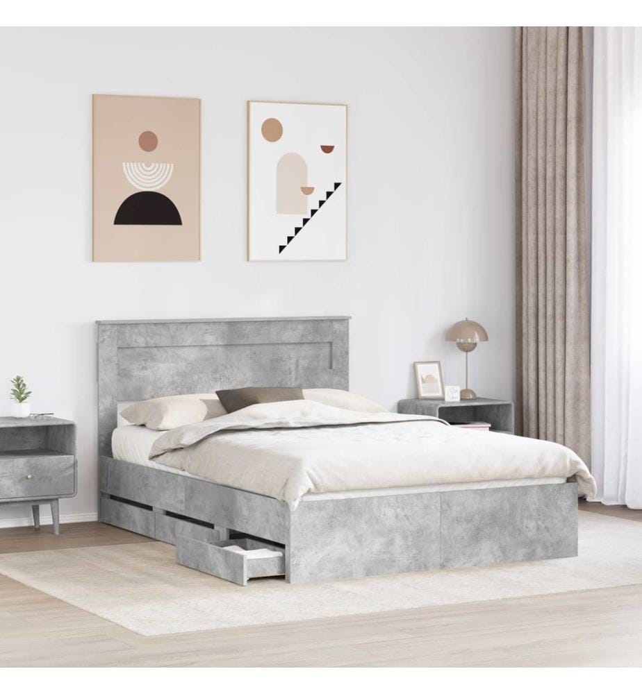 Cadre de lit Gris béton 140 x 190 cm Bois Ingénierie