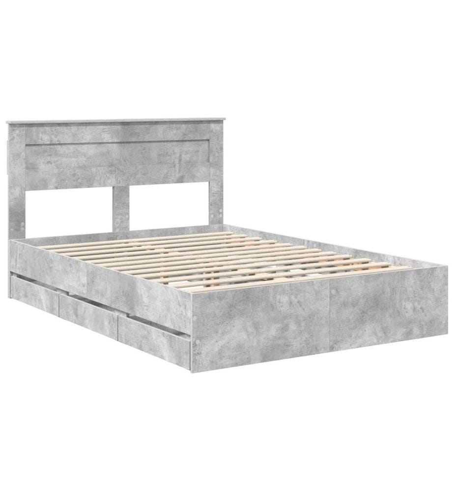 Cadre de lit Gris béton 140 x 190 cm Bois Ingénierie