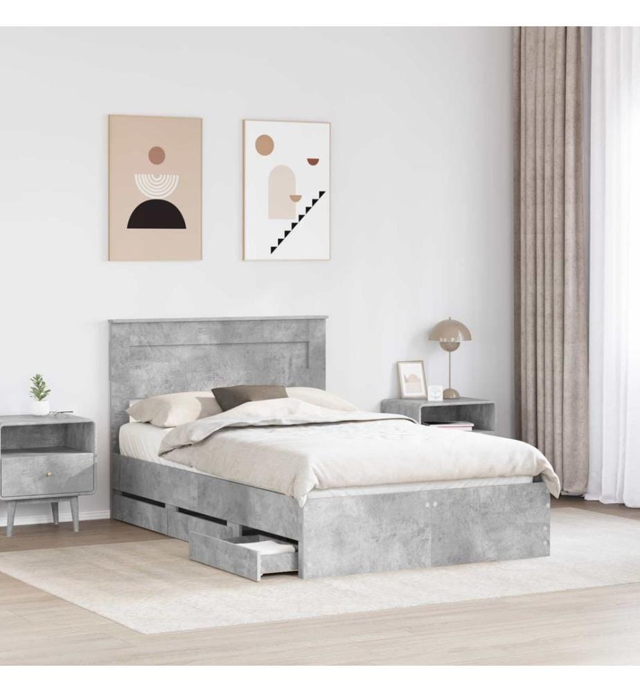 Cadre de lit Gris béton 135 x 190 cm Bois Ingénierie