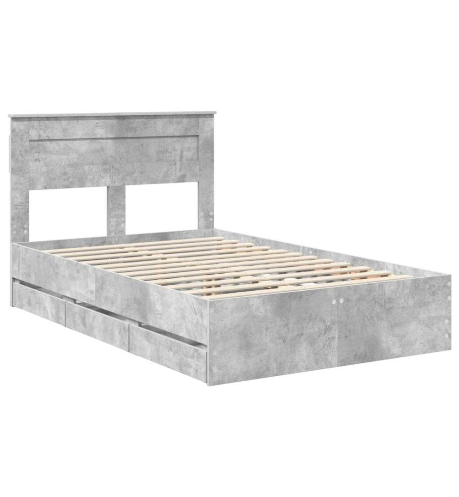 Cadre de lit Gris béton 135 x 190 cm Bois Ingénierie