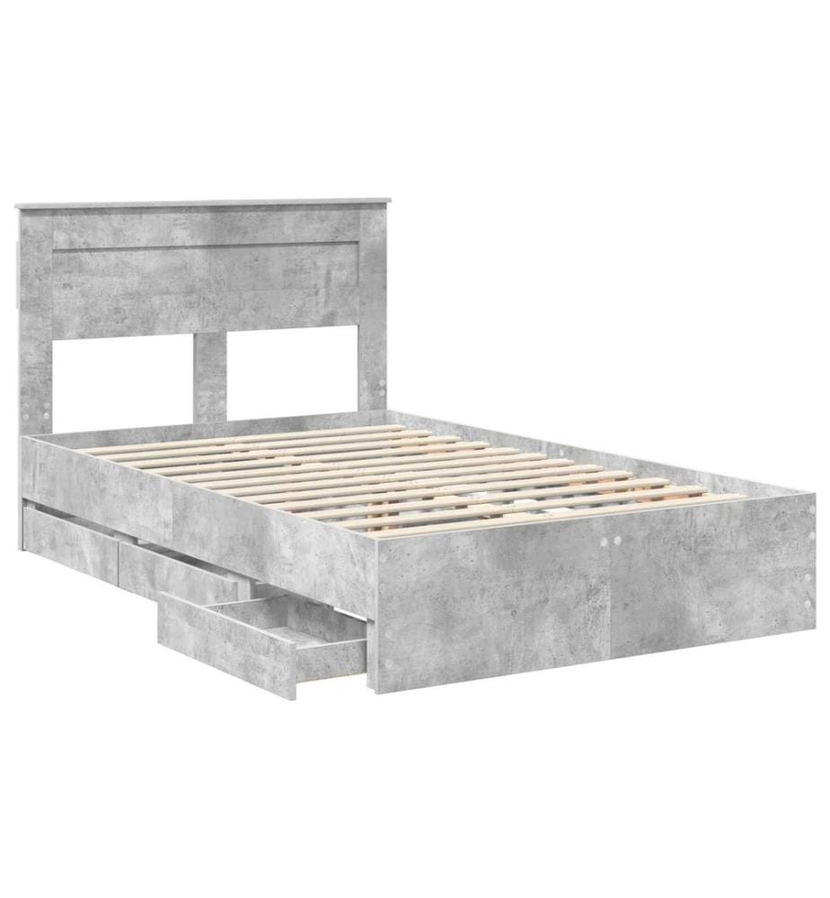 Cadre de lit Gris béton 135 x 190 cm Bois Ingénierie