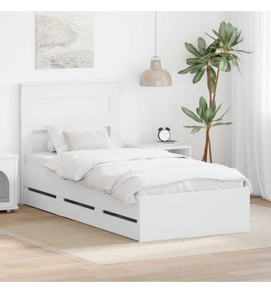 Cadre de lit avec tiroir Blanc 90 x 190 cm Bois Ingénierie