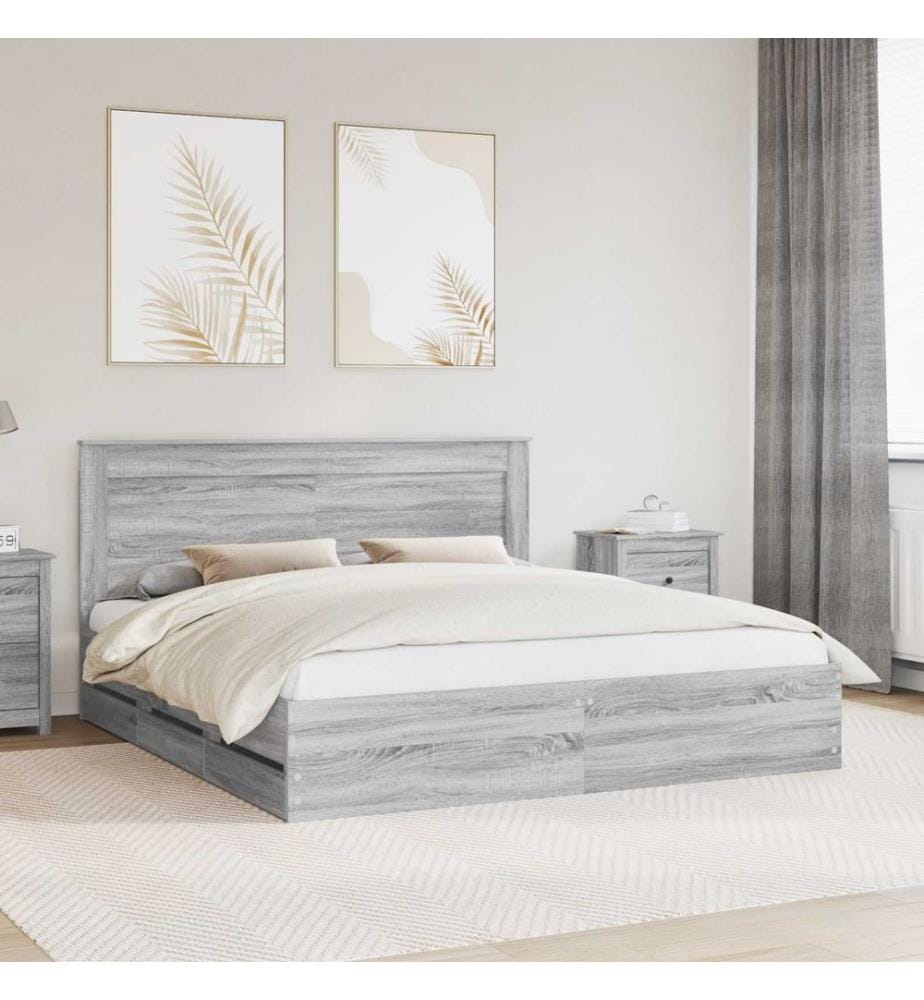 Cadre de lit Gris Sonoma 200 x 200 cm Bois Ingénierie