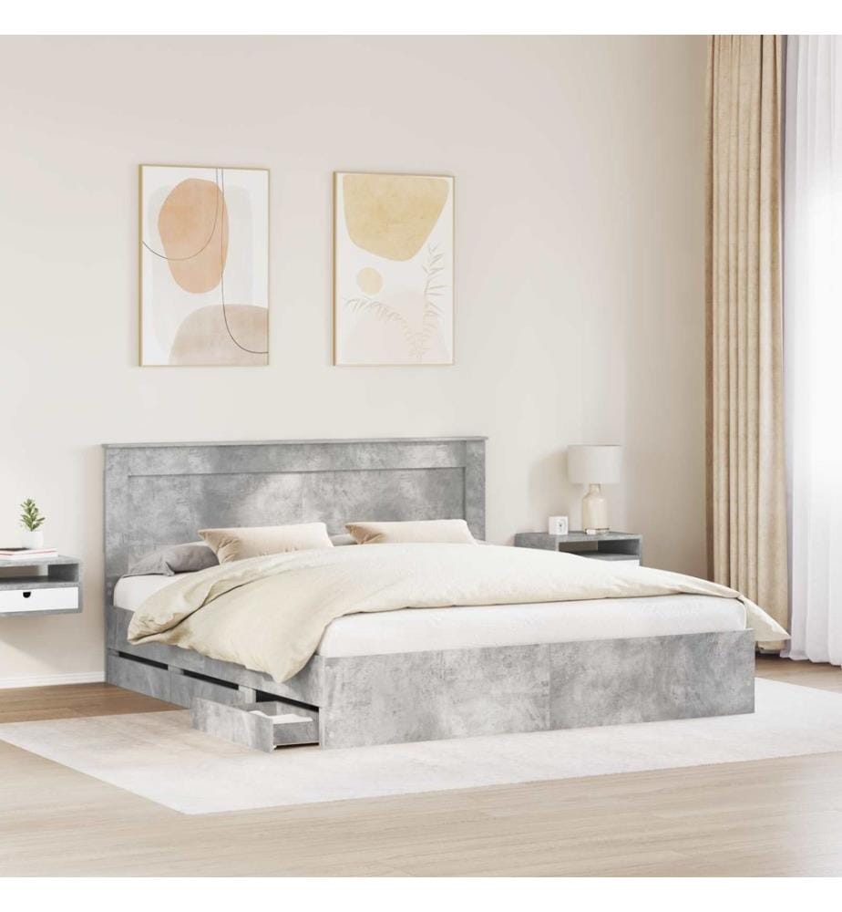 Cadre de lit Gris béton 180 x 200 cm Bois Ingénierie