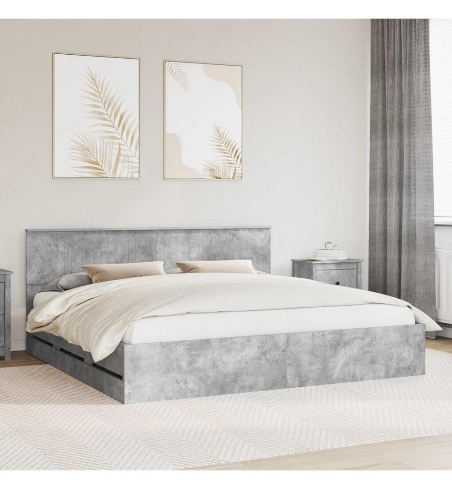 Cadre de lit Gris béton 200 x 200 cm Bois Ingénierie