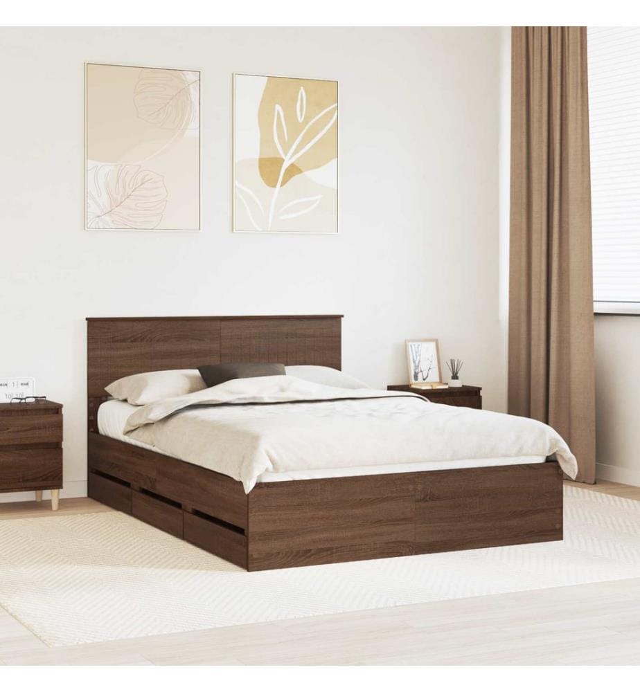 Bettrahmen Braun Eichen-Optik 140 x 200 cm Ingenieurs Holz