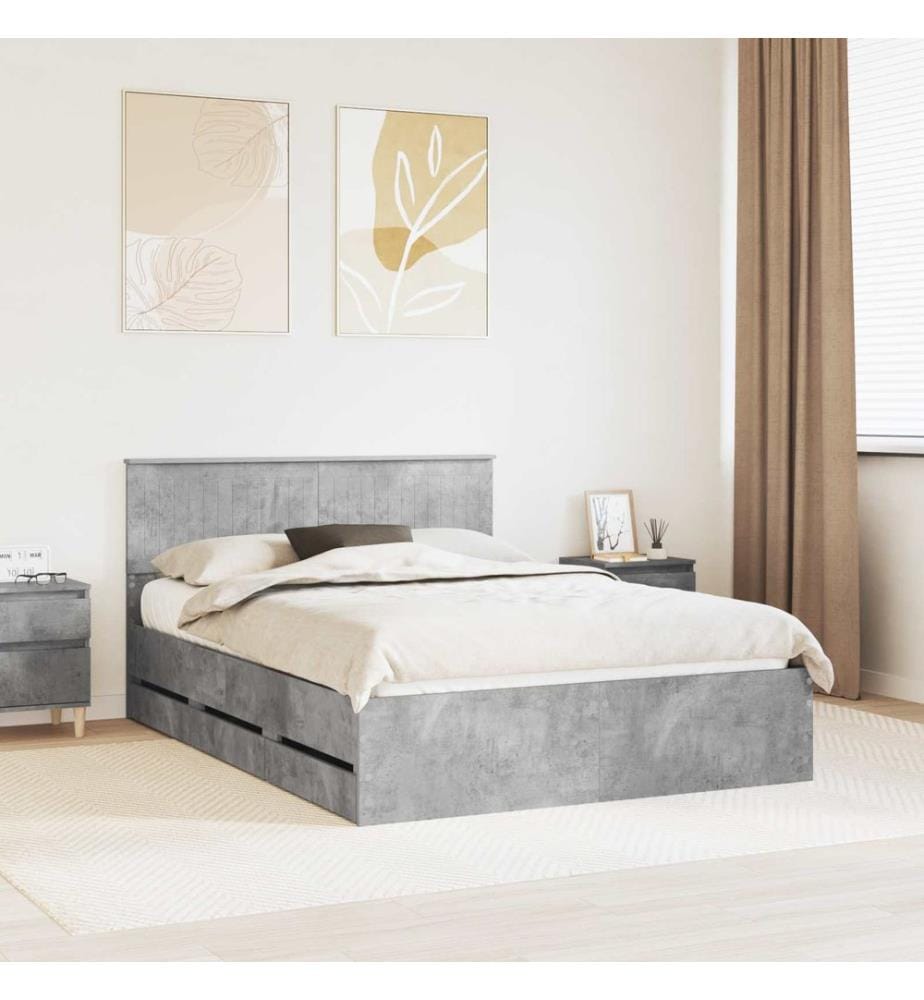 Cadre de lit Gris béton 135 x 190 cm Bois Ingénierie