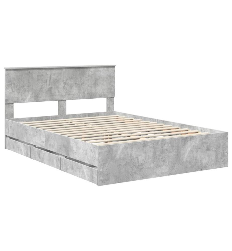 Cadre de lit Gris béton 135 x 190 cm Bois Ingénierie