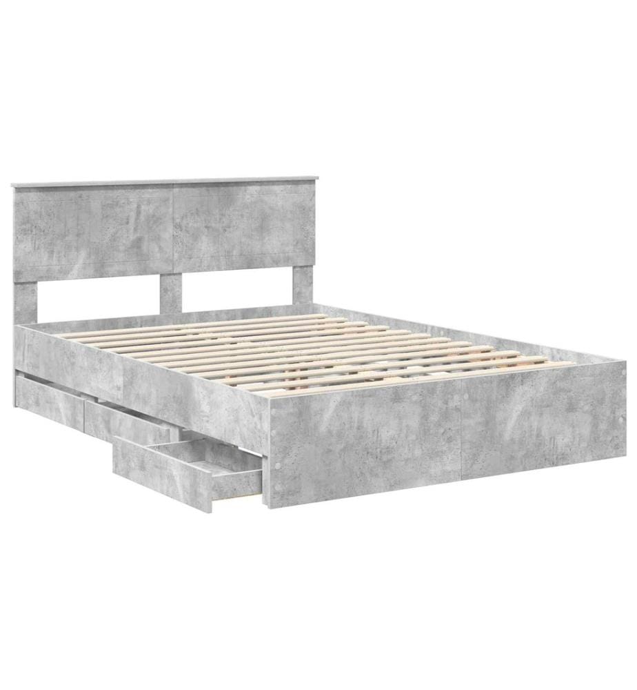 Cadre de lit Gris béton 135 x 190 cm Bois Ingénierie