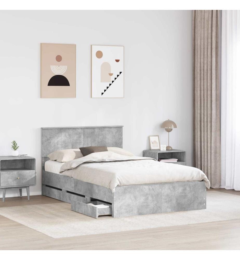 Cadre de lit Gris béton 120 x 200 cm Bois Ingénierie