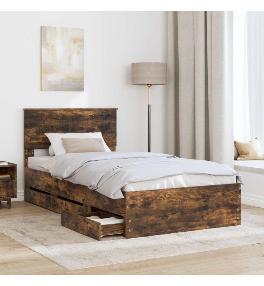 Bettrahmen Geräucherte Eiche 100 x 200 cm Ingenieurs Holz