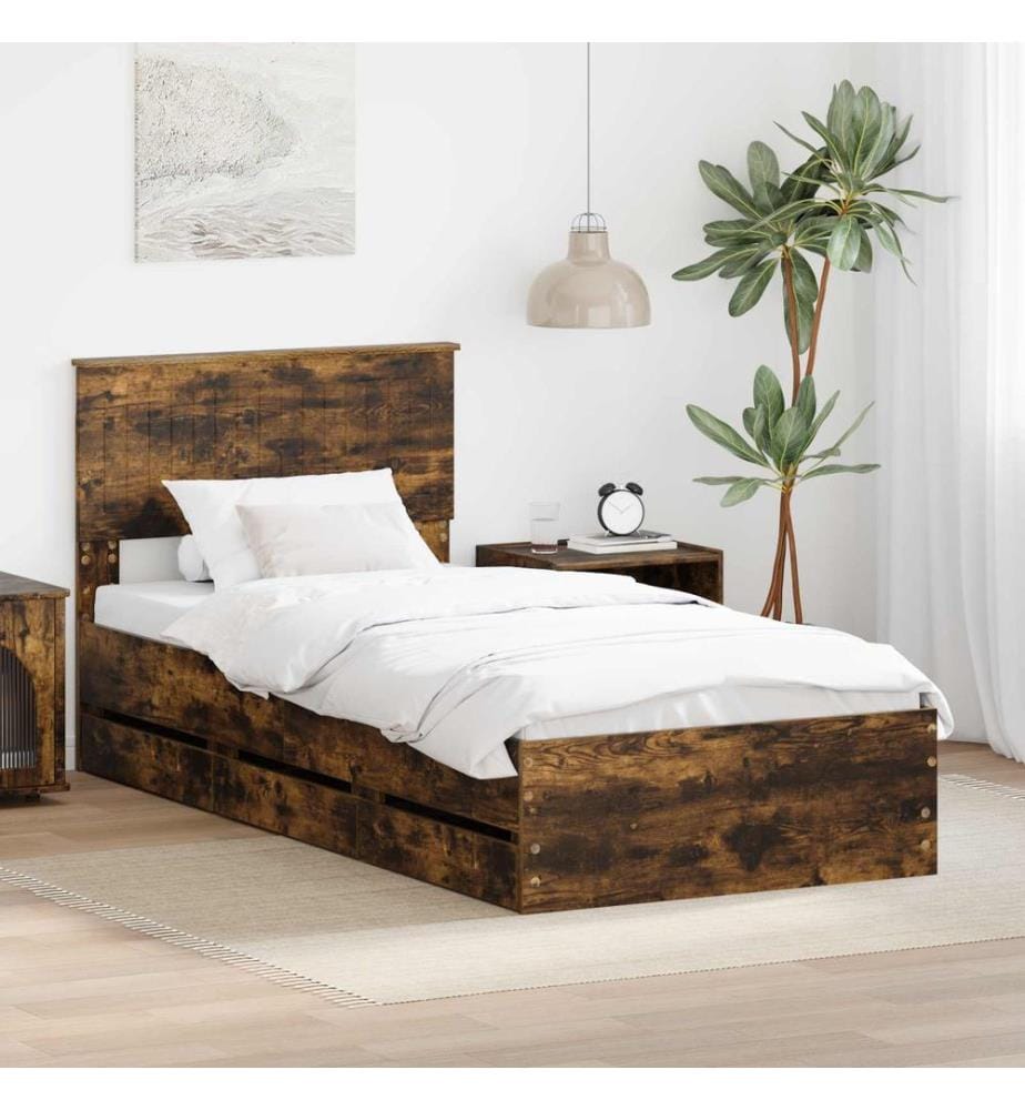 Bettrahmen Geräucherte Eiche 90 x 190 cm Ingenieurs Holz