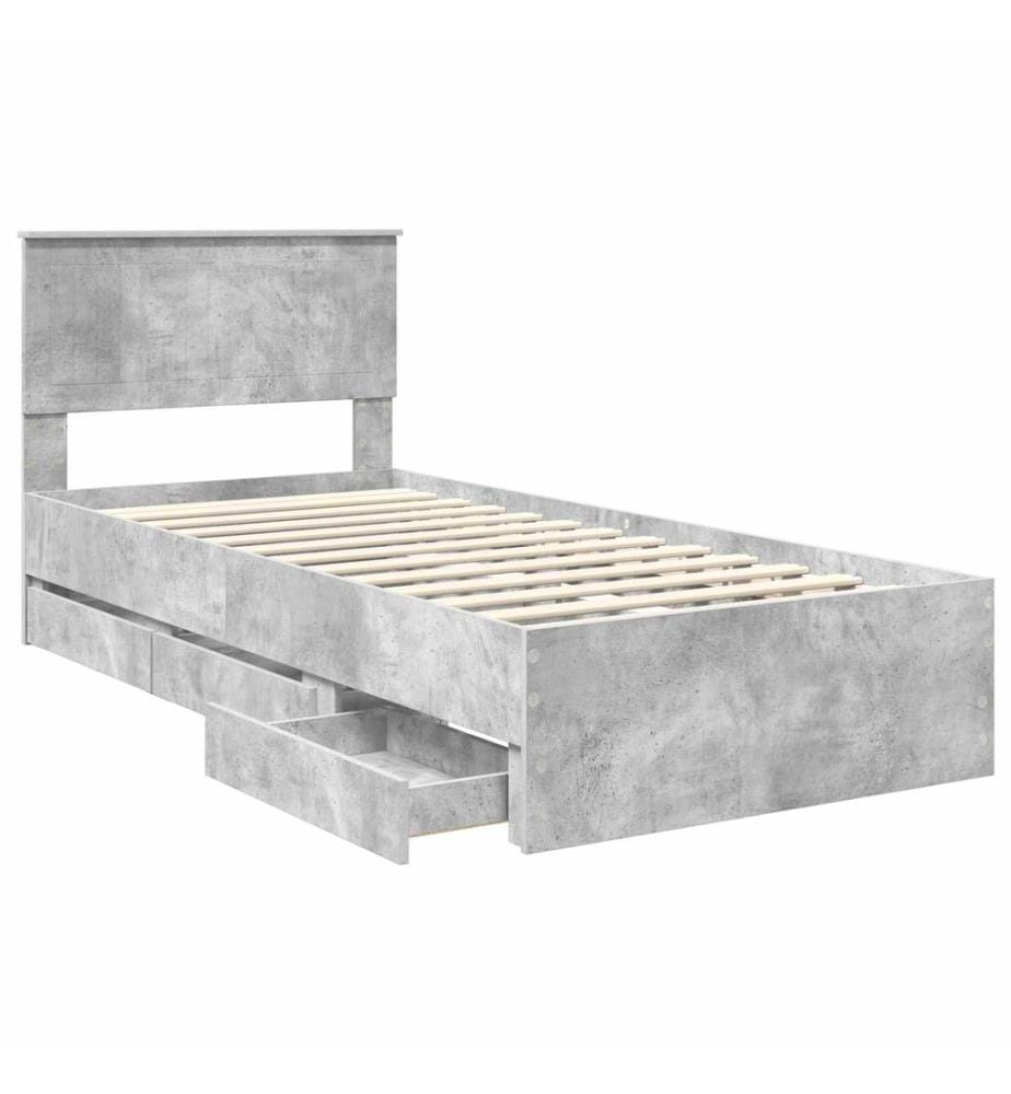 Bettrahmen mit Kopfteil Beton Grau 90 x 200 cm Ingenieurs Holz