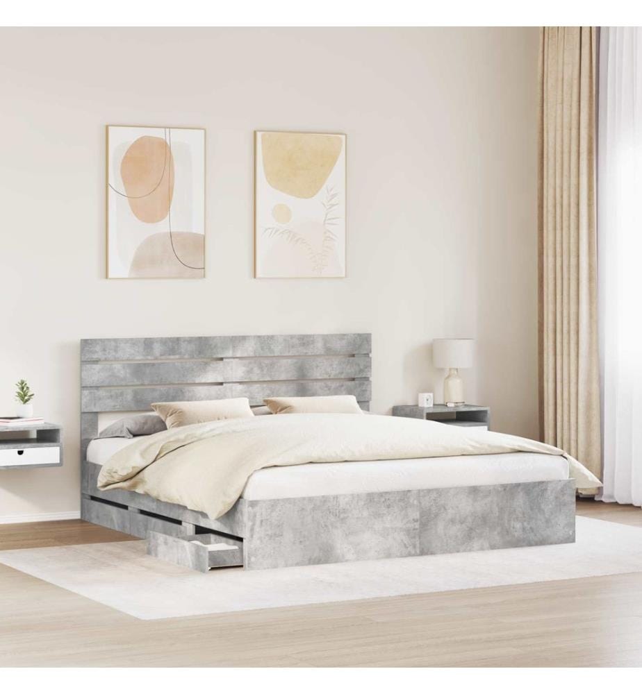 Cadre de lit Gris béton 200 x 200 cm Bois Ingénierie
