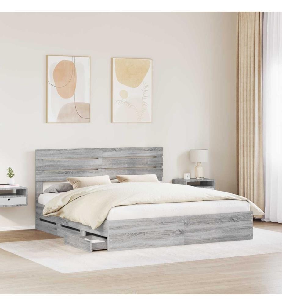 Cadre de lit Gris Sonoma 200 x 200 cm Bois Ingénierie