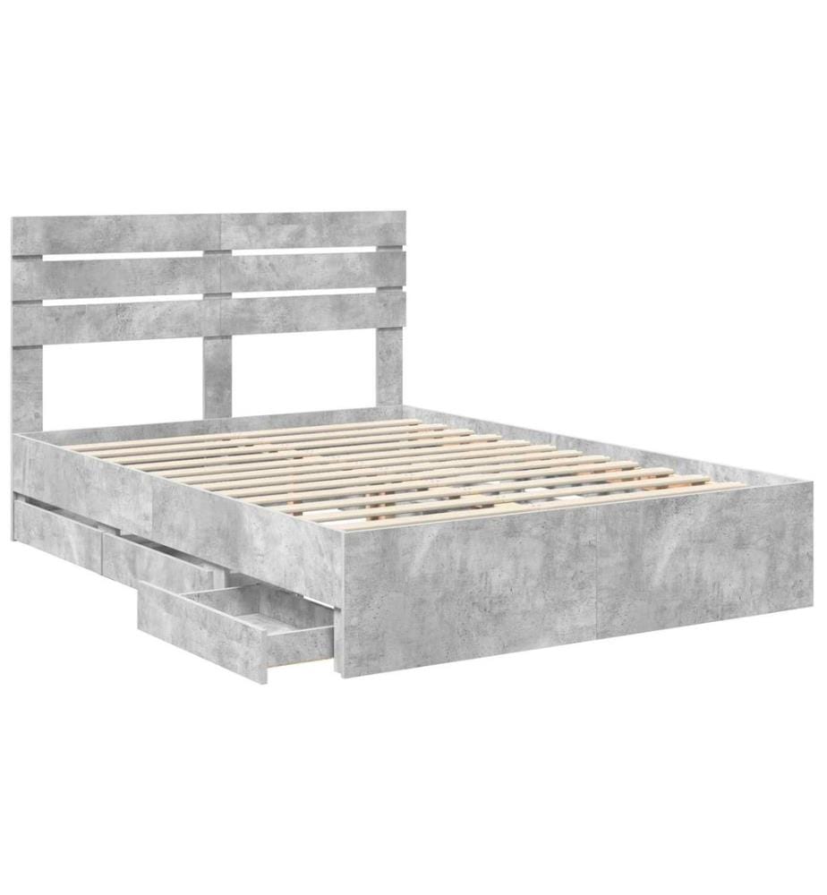 Cadre de lit Gris béton 150 x 200 cm Bois Ingénierie