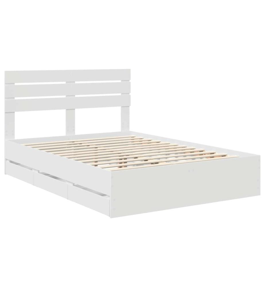 Bettrahmen mit Schubladen Weiss 140 x 190 cm Ingenieurs Holz