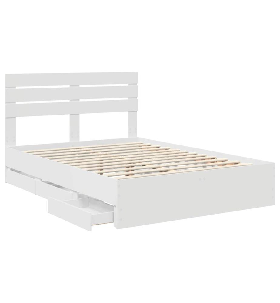 Bettrahmen mit Schubladen Weiss 140 x 190 cm Ingenieurs Holz
