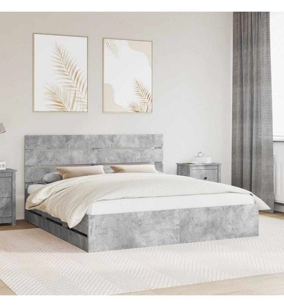 Cadre de lit Gris béton 200 x 200 cm Bois Ingénierie
