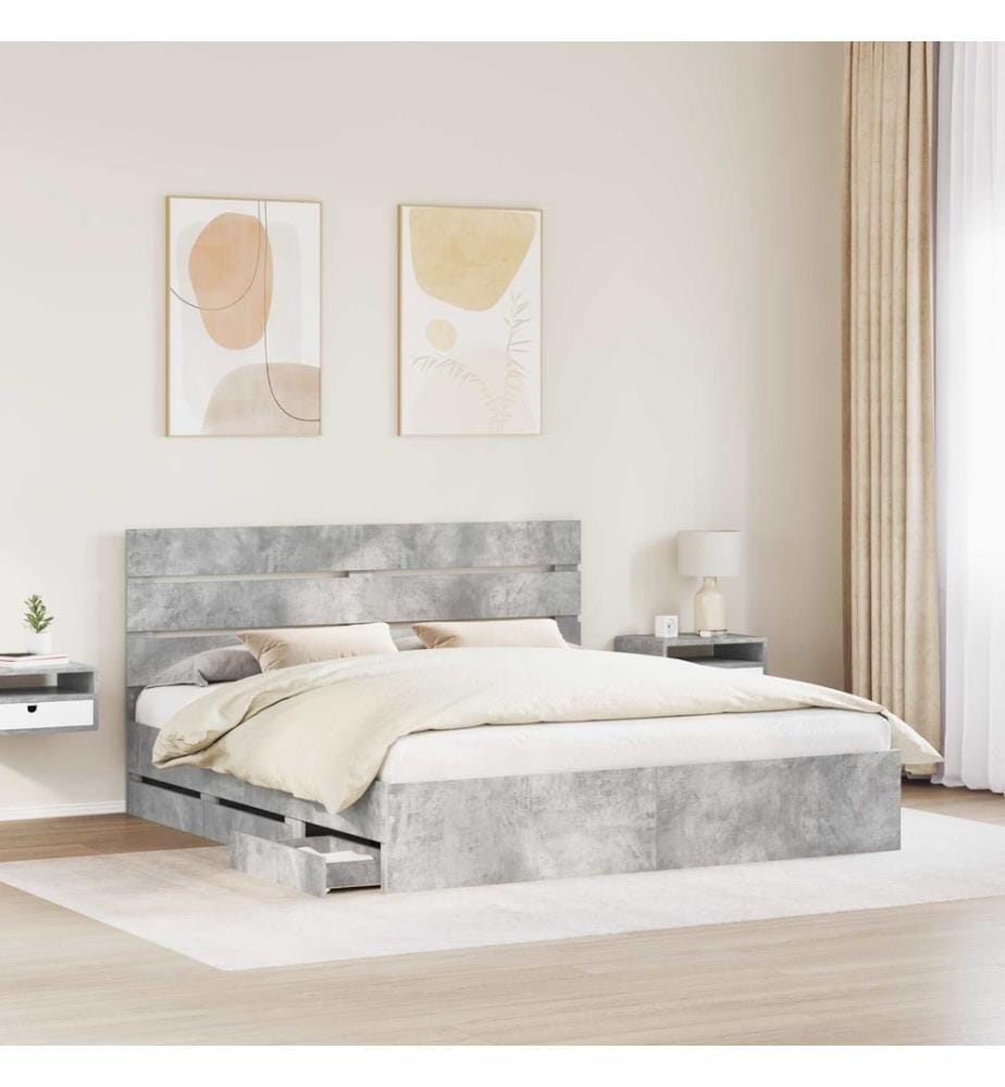 Cadre de lit Gris béton 200 x 200 cm Bois Ingénierie