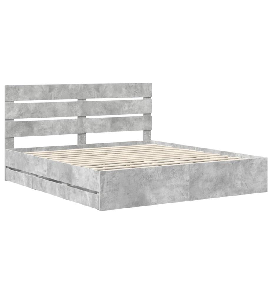 Cadre de lit Gris béton 200 x 200 cm Bois Ingénierie