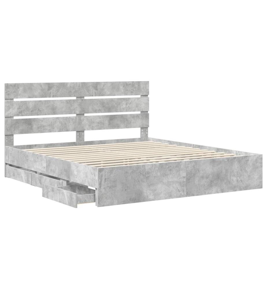 Cadre de lit Gris béton 200 x 200 cm Bois Ingénierie