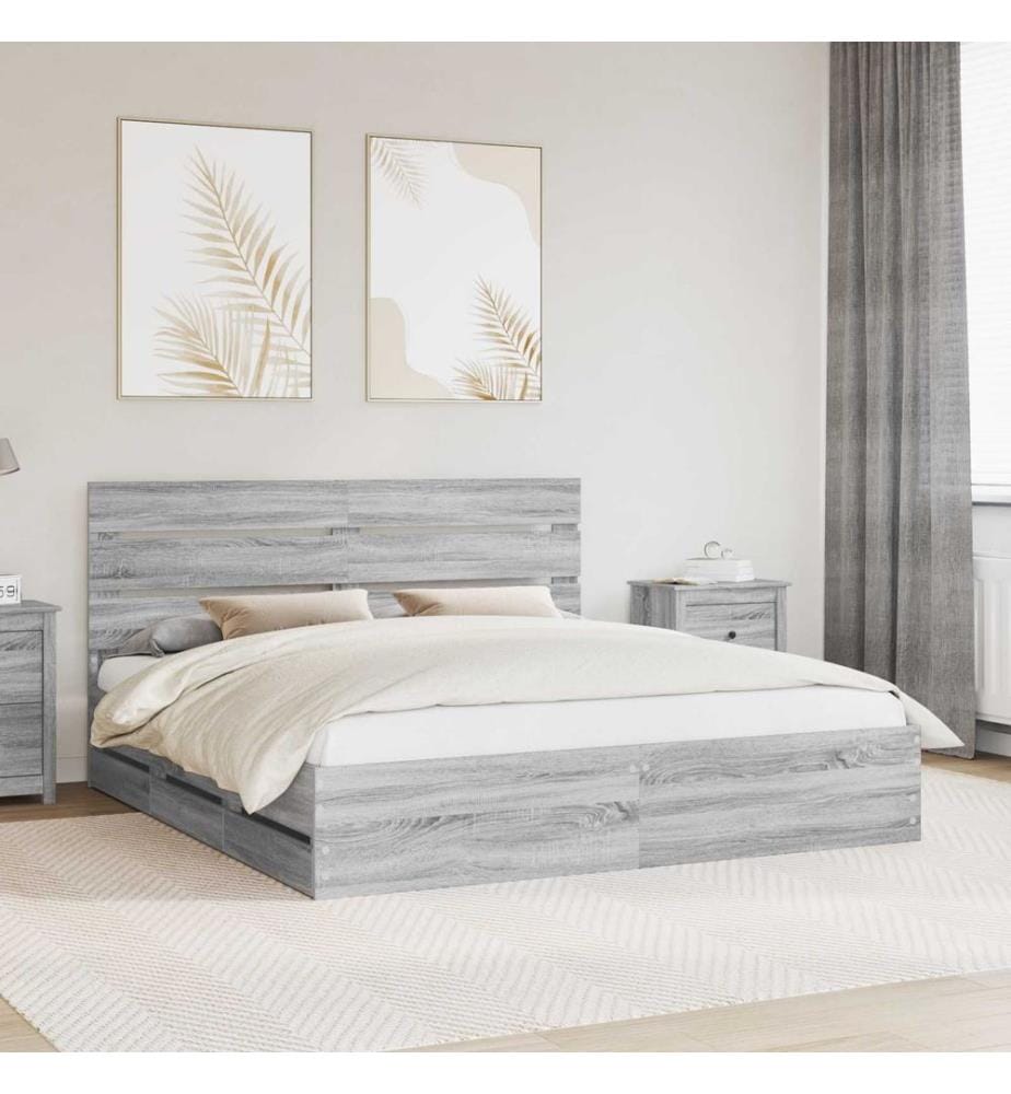 Cadre de lit Gris Sonoma 200 x 200 cm Bois Ingénierie
